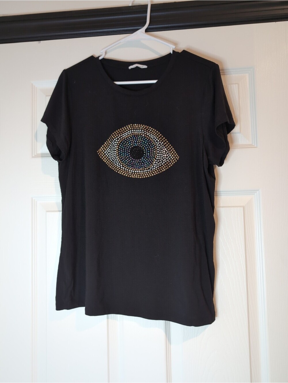 Large black evil eye rhinestone tee